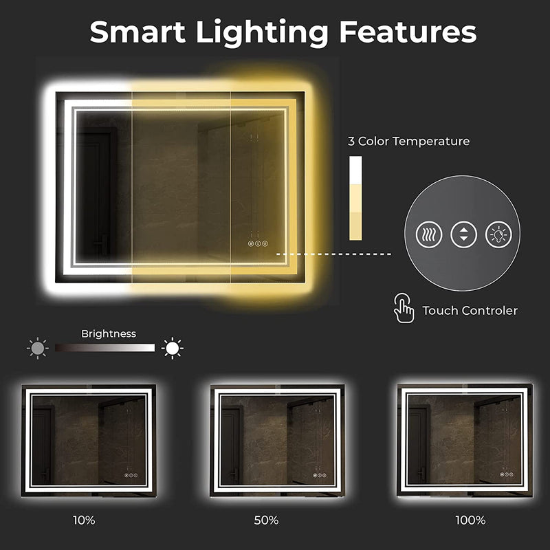 Awandee Backlit + Front-Lighted LED Mirror for Bathroom 40 X 32 Inch