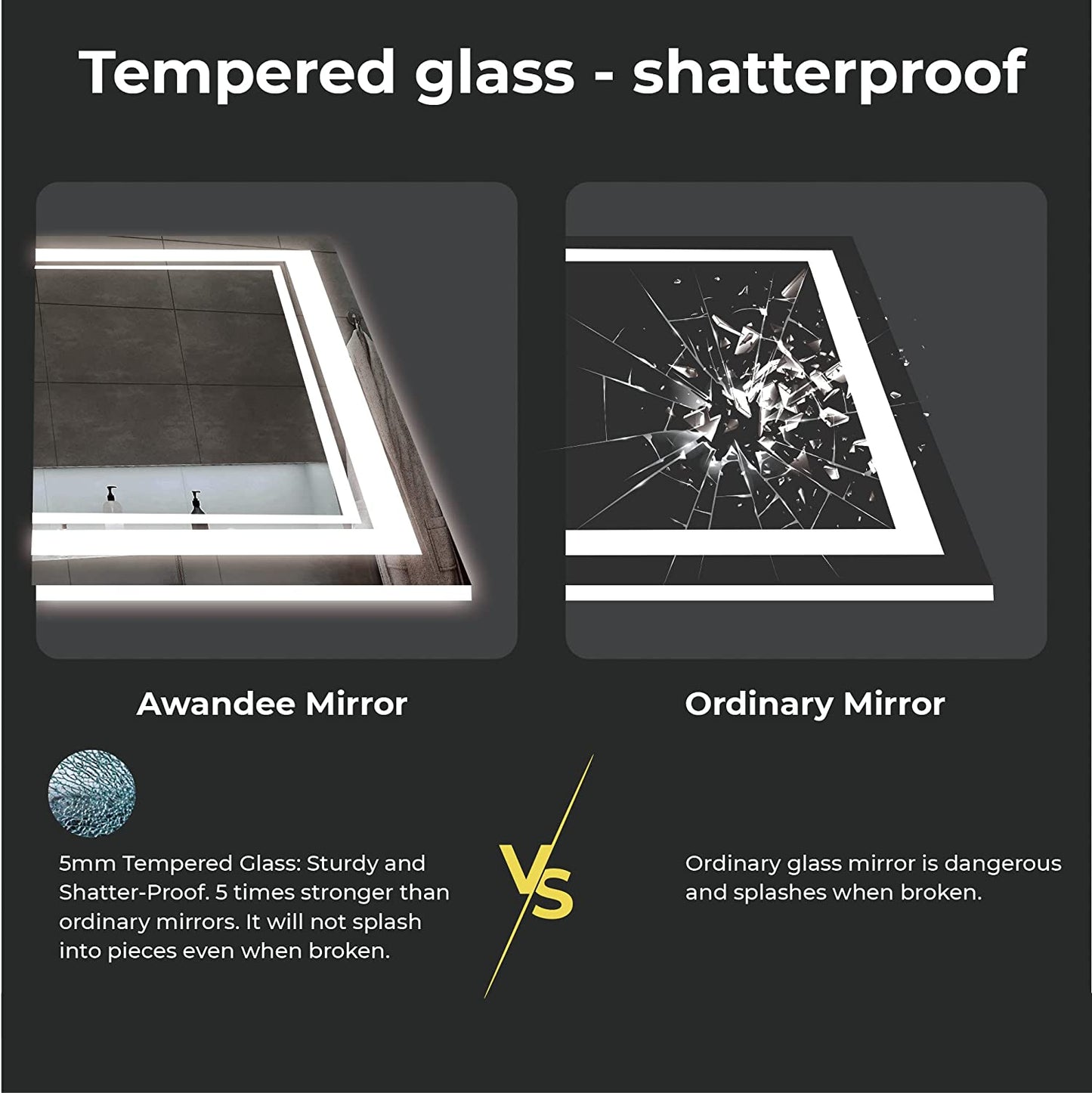 Awandee Backlit + Front-Lighted LED Mirror for Bathroom 60 x 36 Inch