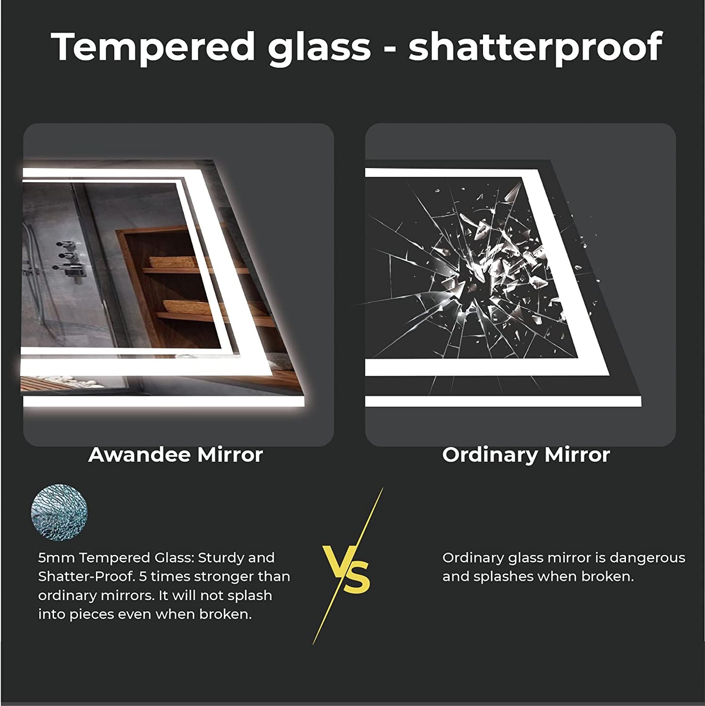 Awandee Backlit + Front-Lighted LED Mirror for Bathroom 55 x 30 Inch