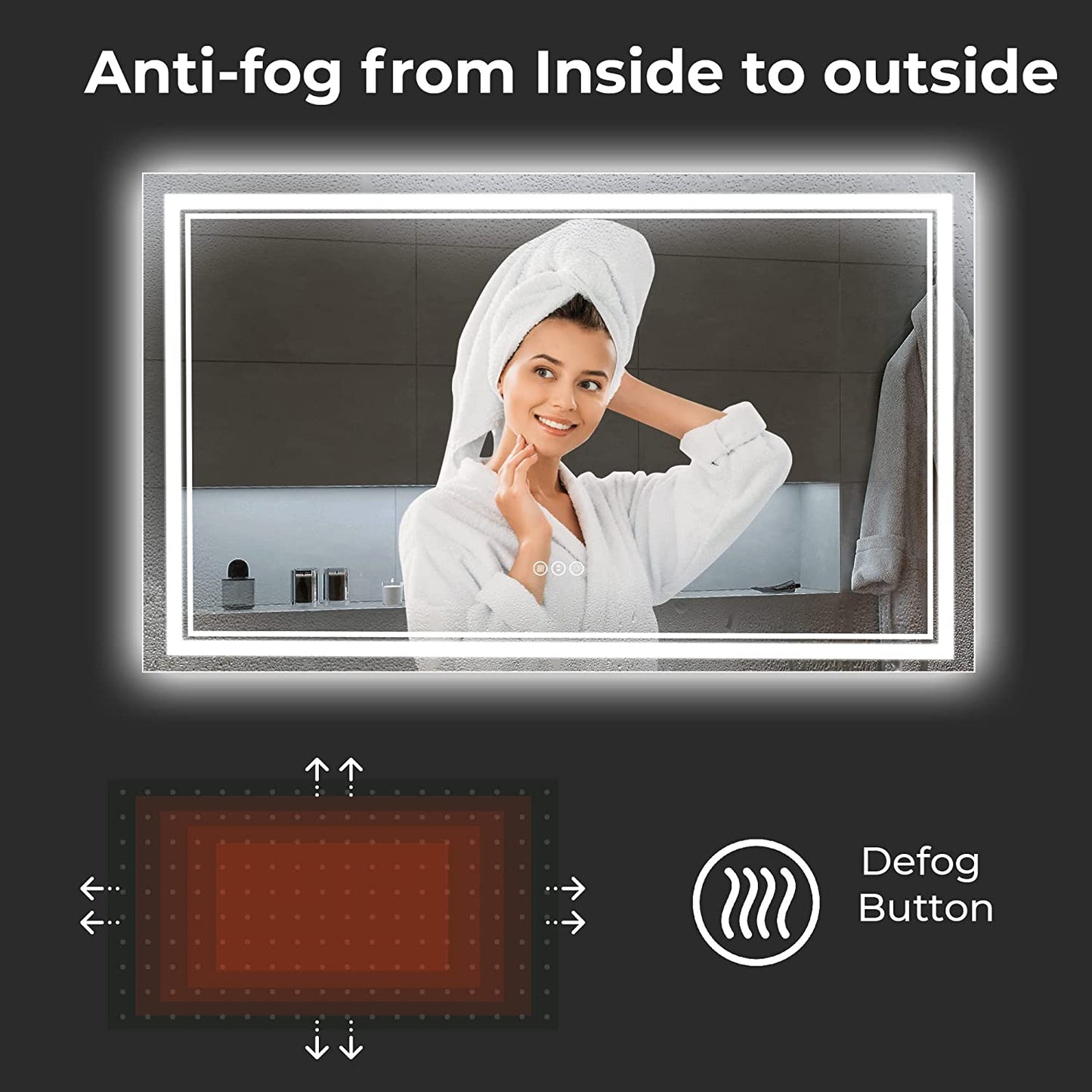 Awandee Backlit + Front-Lighted LED Mirror for Bathroom 60 x 36 Inch