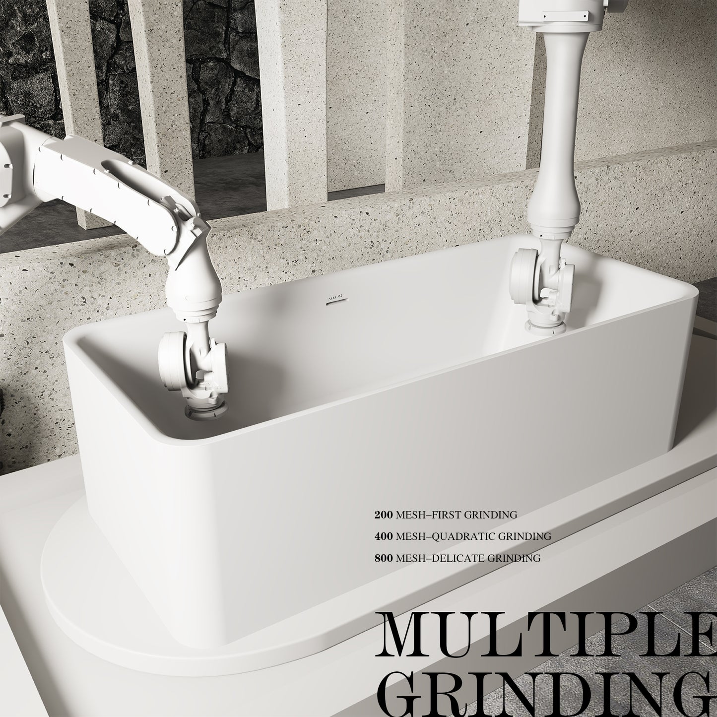Corian Freestanding Bathtub Rectangular Shape Matt White