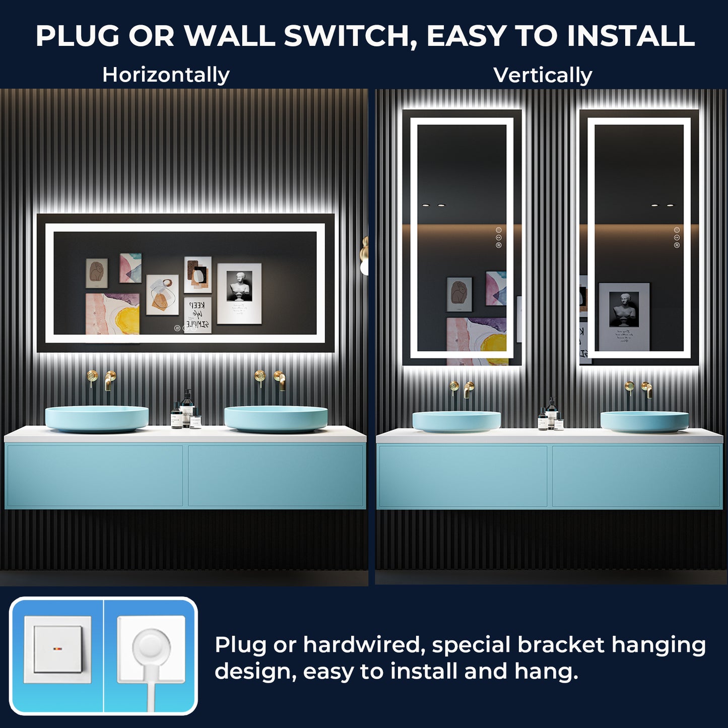 2022 Collection  Backlit + Frontlit LED Mirror for Bathroom 60  x 28 Inch