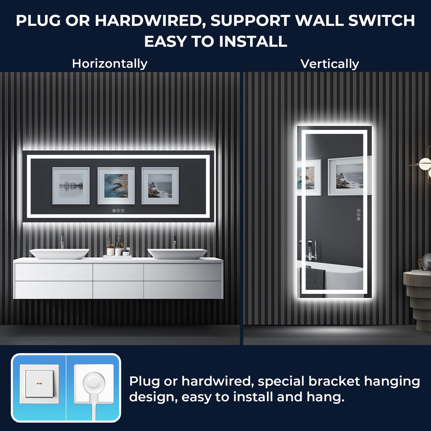 2022 Collection Backlit + Frontlit LED Mirror for Bathroom 84 x 32 Inch