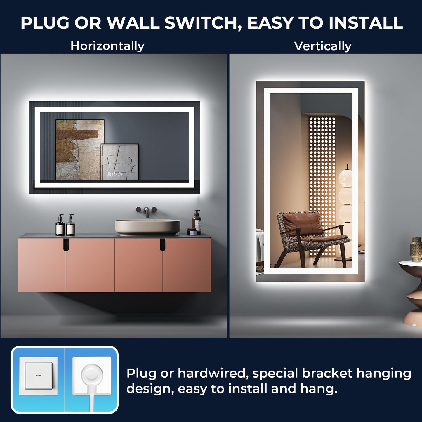 2022 Collection Backlit + Frontlit LED Mirror for Bathroom 55 x 30 Inch