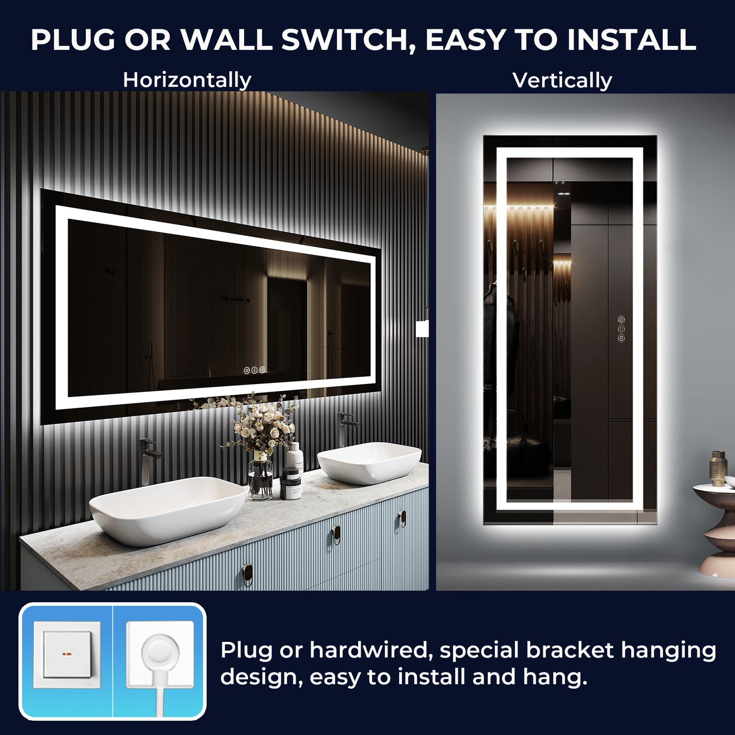 2022 Collection  Backlit + Frontlit LED Mirror for Bathroom 72 x 32 Inch