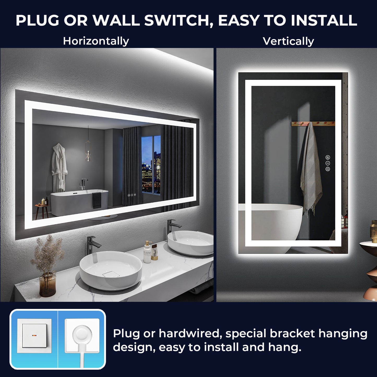 2022 Collection  Backlit + Frontlit LED Mirror for Bathroom 60 x 36 Inch