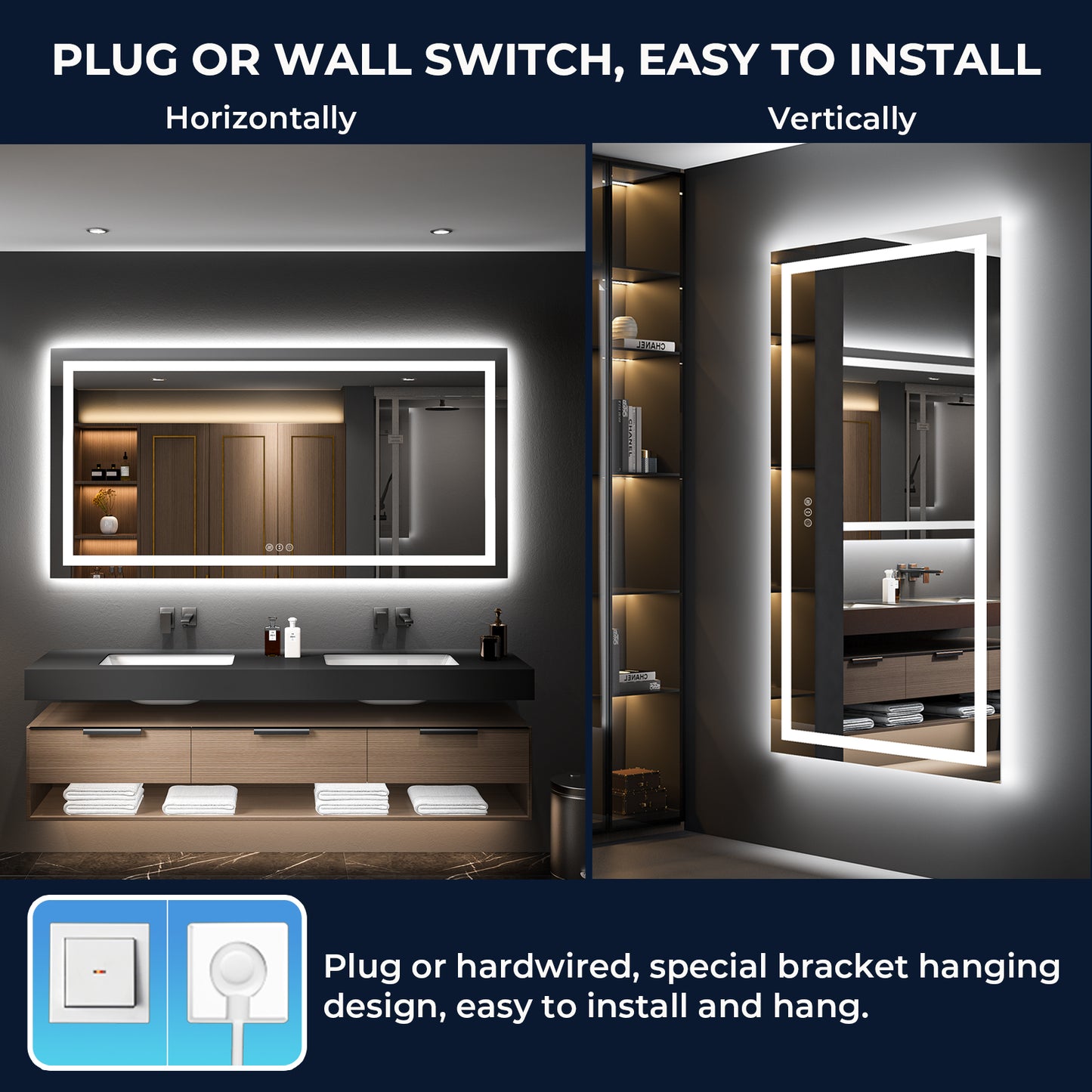 2022 Collection Backlit + Frontlit LED Mirror for Bathroom 72 x 36 Inch