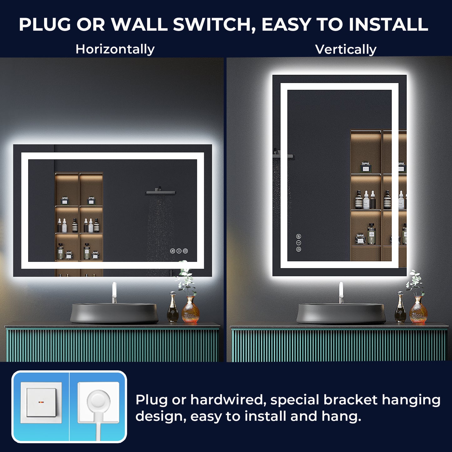 2022 Collection Backlit + Frontlit LED Mirror for Bathroom 48 x 32 Inch