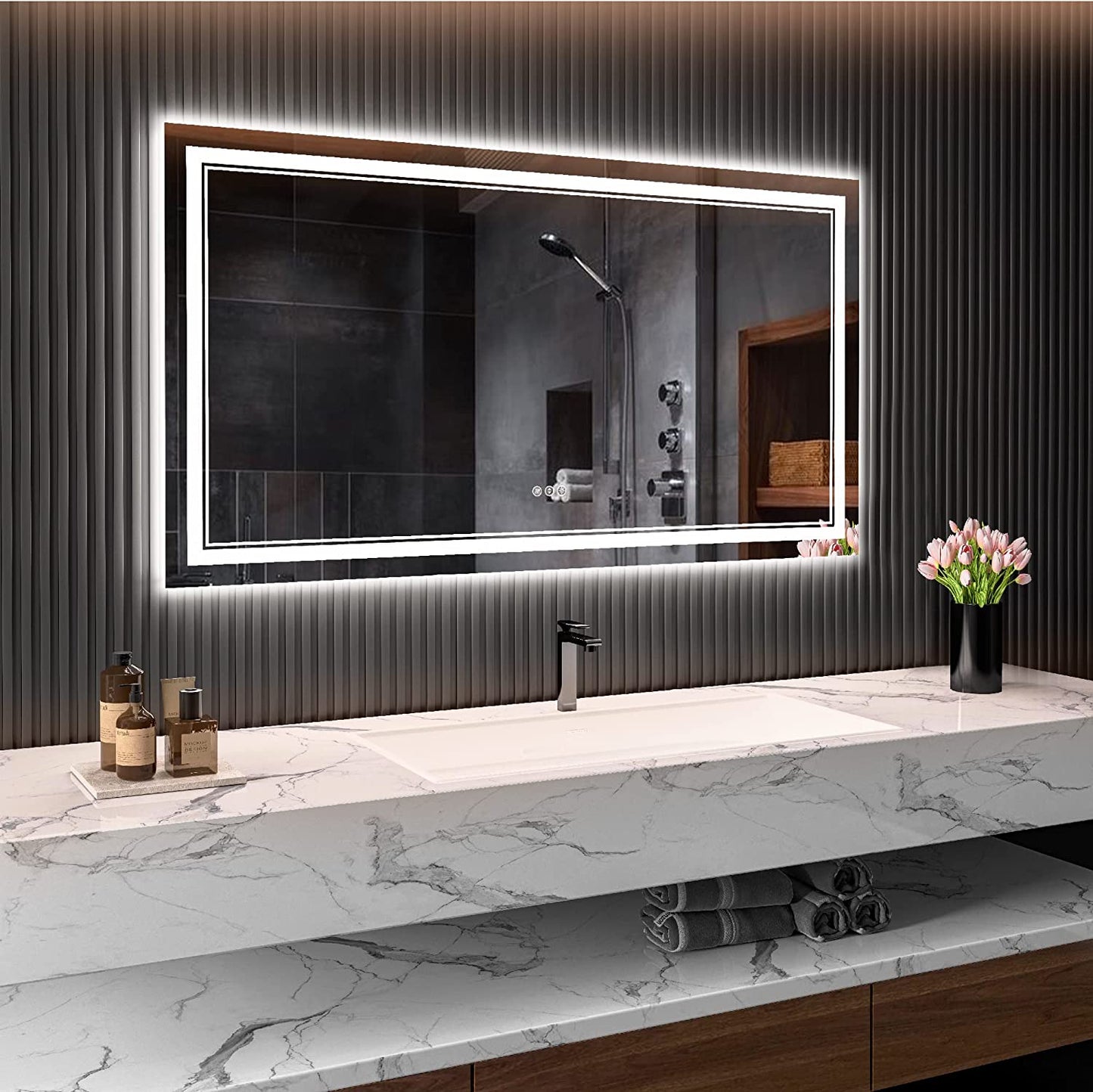 Awandee Backlit + Front-Lighted LED Mirror for Bathroom 55 x 30 Inch