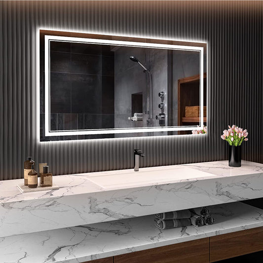 Awandee Backlit + Front-Lighted LED Mirror for Bathroom 55 x 30 Inch