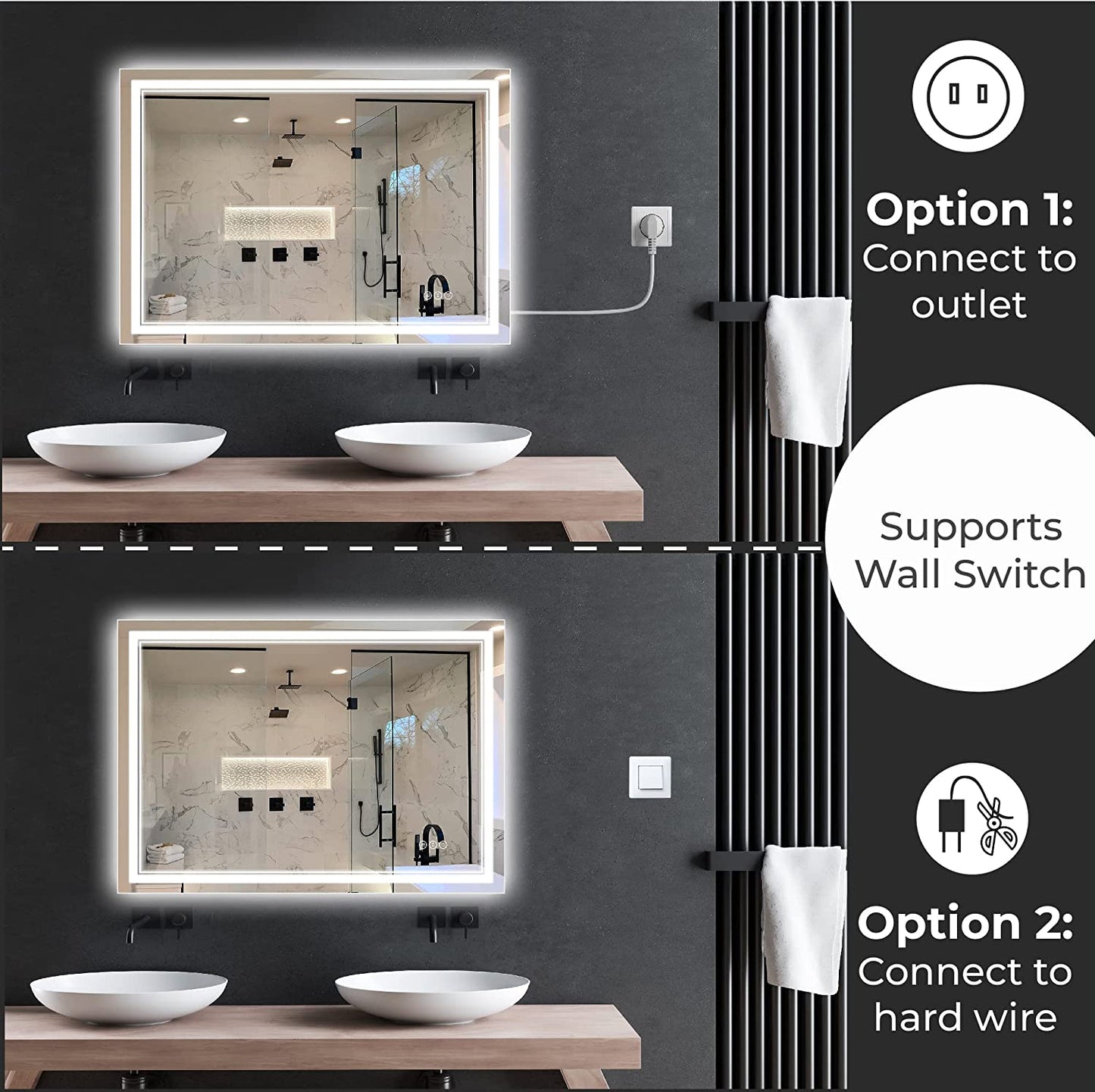 Awandee Backlit + Front-Lighted LED Mirror for Bathroom 48 x 32 Inch