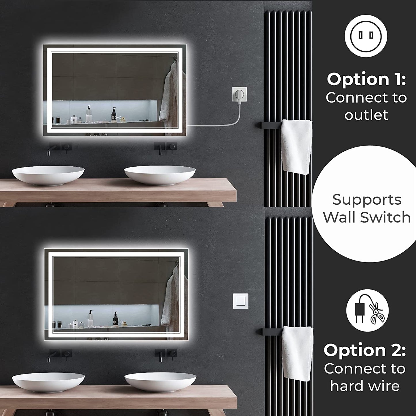 Awandee Backlit + Front-Lighted LED Mirror for Bathroom 60 x 36 Inch