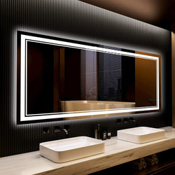 Awandee Home Backlit + Front Lighted Vanity Mirror for Bathroom 84 x 32 Inch