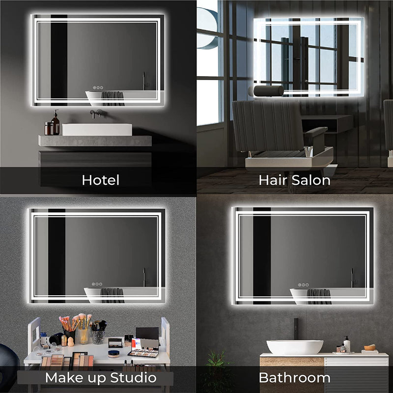 Awandee Backlit + Front-Lighted LED Mirror for Bathroom 60 x 36 Inch
