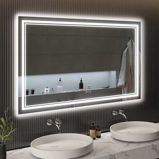 Awandee Backlit + Front-Lighted LED Mirror for Bathroom 60 x 36 Inch