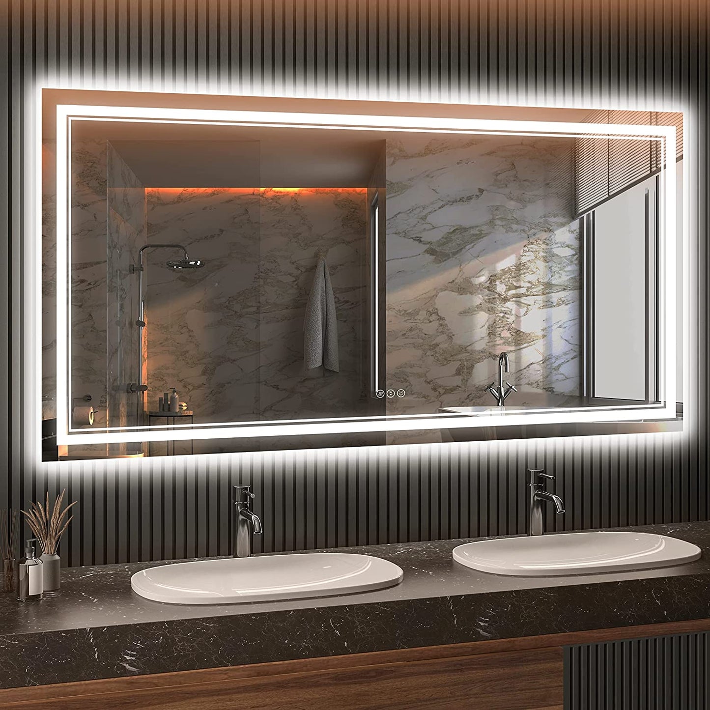 Awandee Home Backlit + Front Lighted Vanity Mirror for Bathroom 72 x 36 Inch