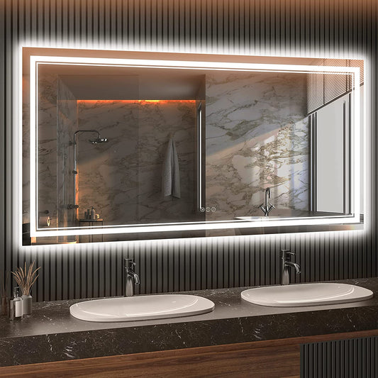 Awandee Home Backlit + Front Lighted Vanity Mirror for Bathroom 72 x 36 Inch