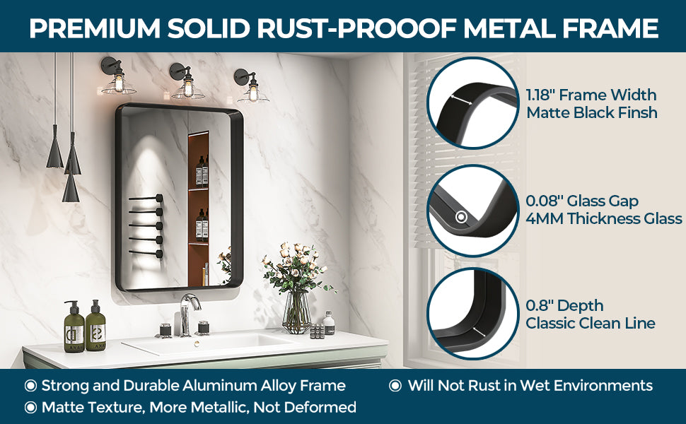 Awandee Home Black Metal Framed Bathroom Mirror for Wall 22 x 30 inch