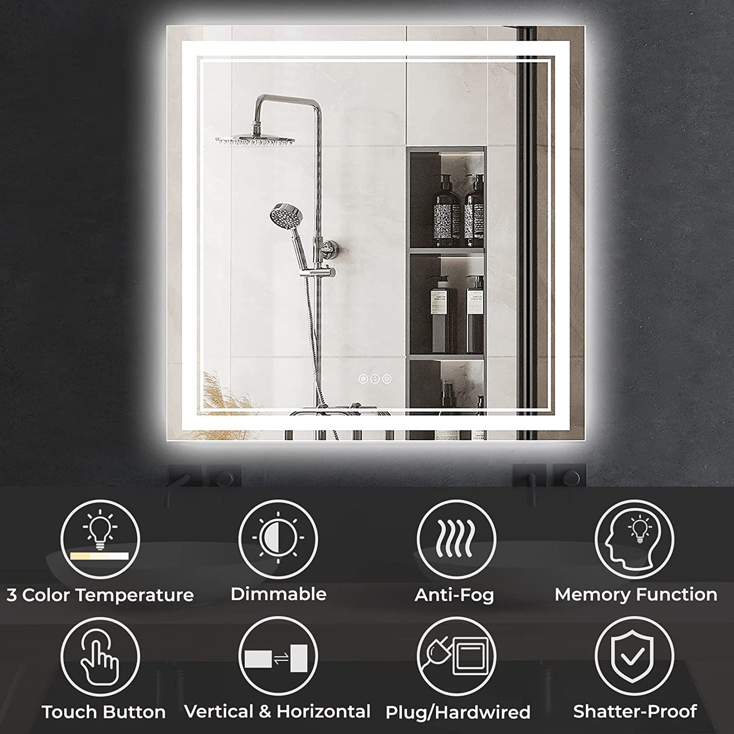 Awandee Home Backlit + Front Lighted Vanity Mirror for Bathroom 36 x 36 Inch