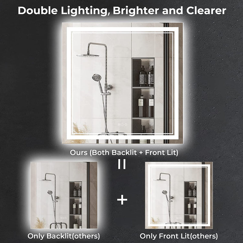 Awandee Home Backlit + Front Lighted Vanity Mirror for Bathroom 36 x 36 Inch