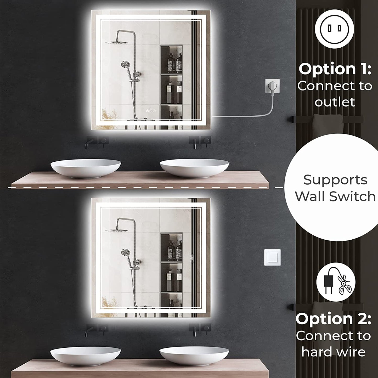 Awandee Home Backlit + Front Lighted Vanity Mirror for Bathroom 36 x 36 Inch