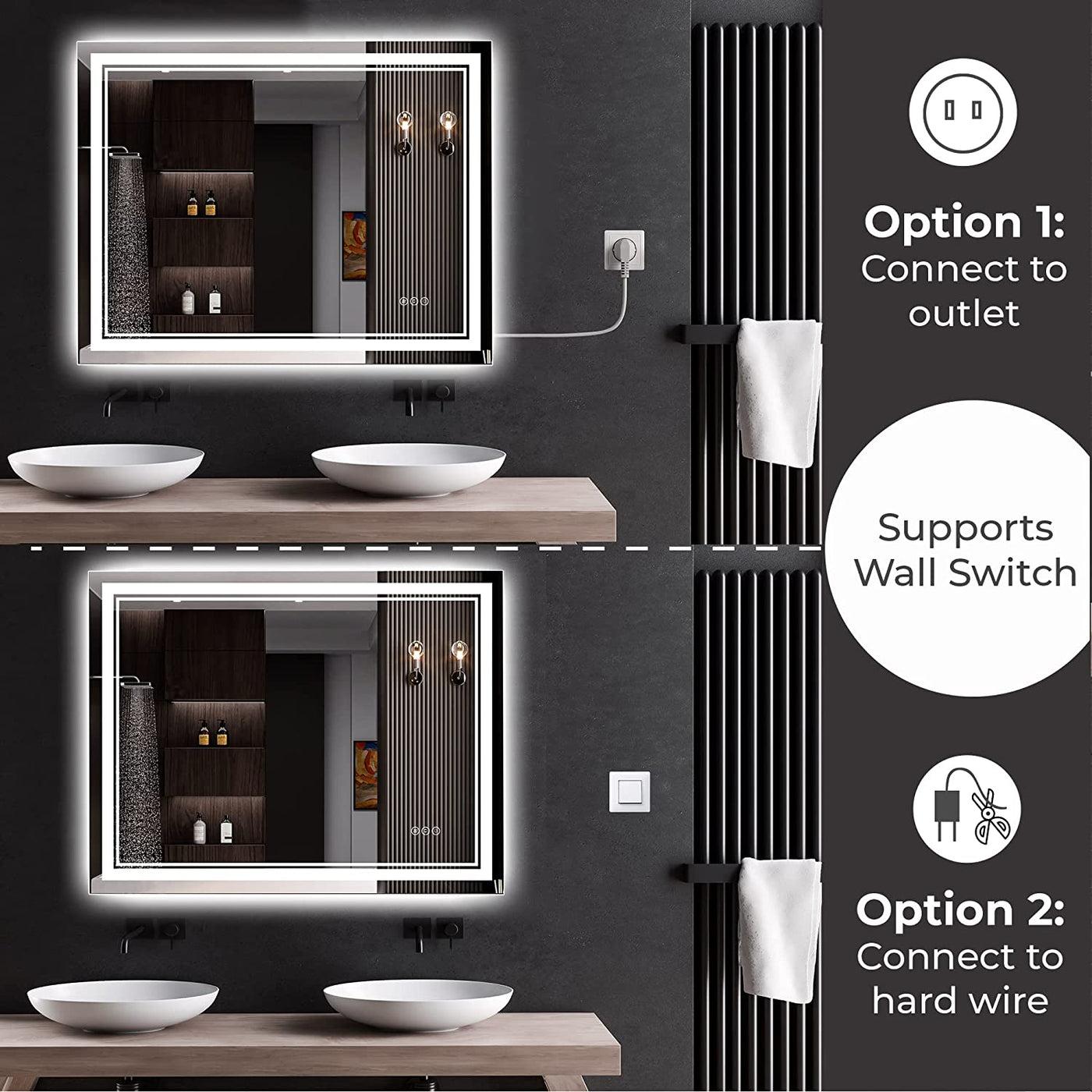 Awandee Backlit + Front-Lighted LED Mirror for Bathroom 28 x