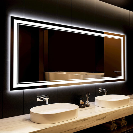 Awandee Home Backlit + Front Lighted Vanity Mirror for Bathroom 72 x 32 Inch