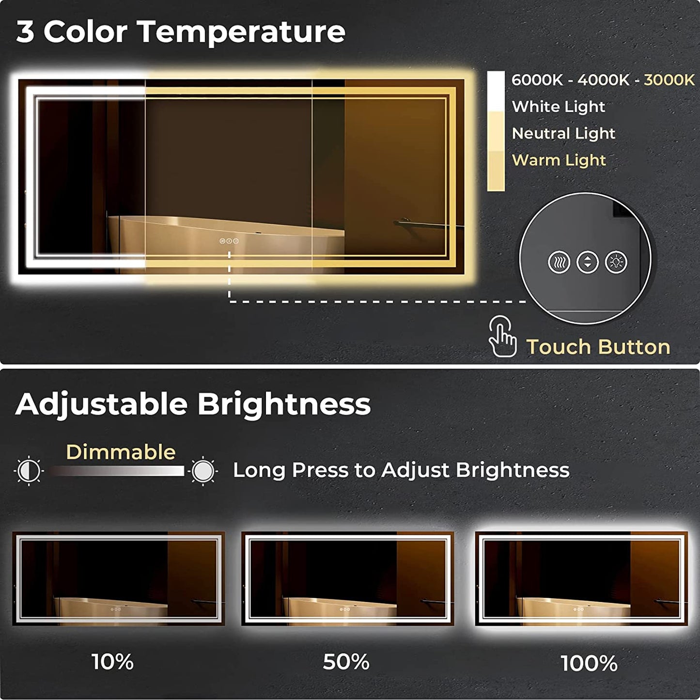 Awandee Home Backlit + Front Lighted Vanity Mirror for Bathroom 72 x 32 Inch