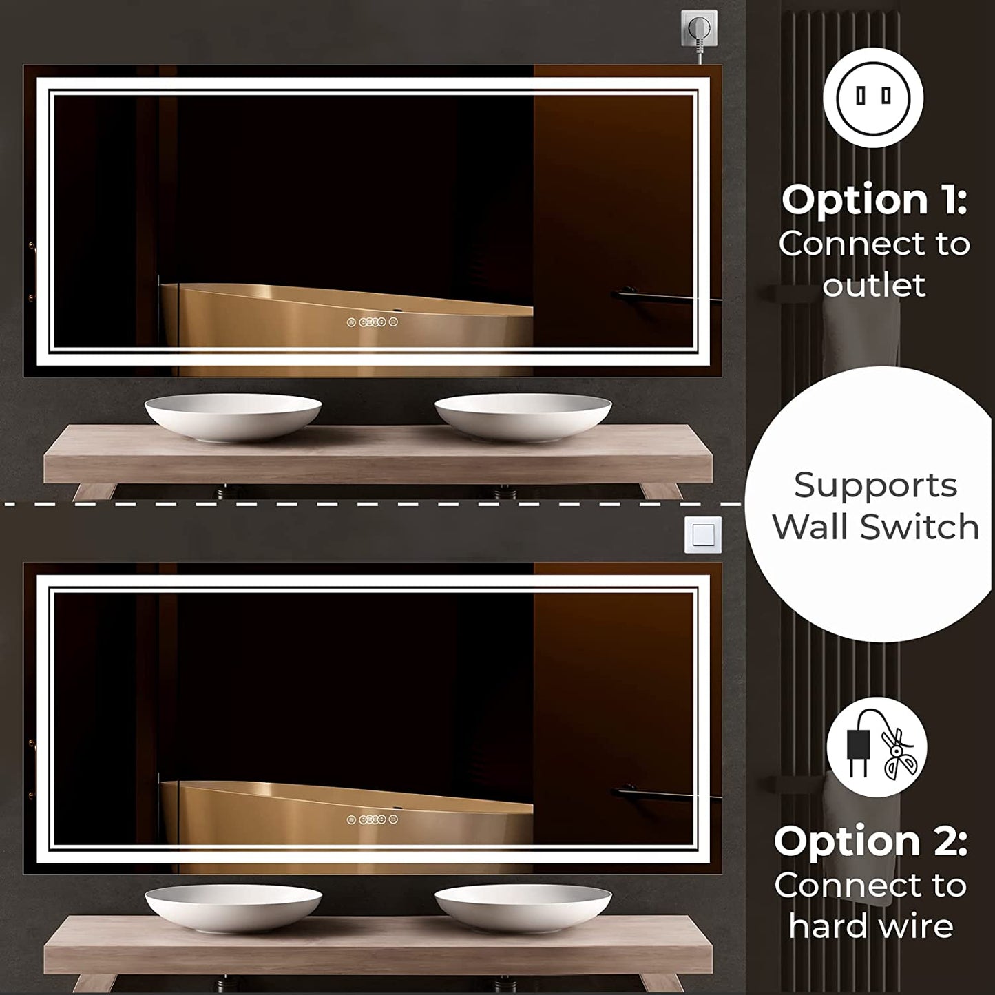 Awandee Home Backlit + Front Lighted Vanity Mirror for Bathroom 72 x 32 Inch